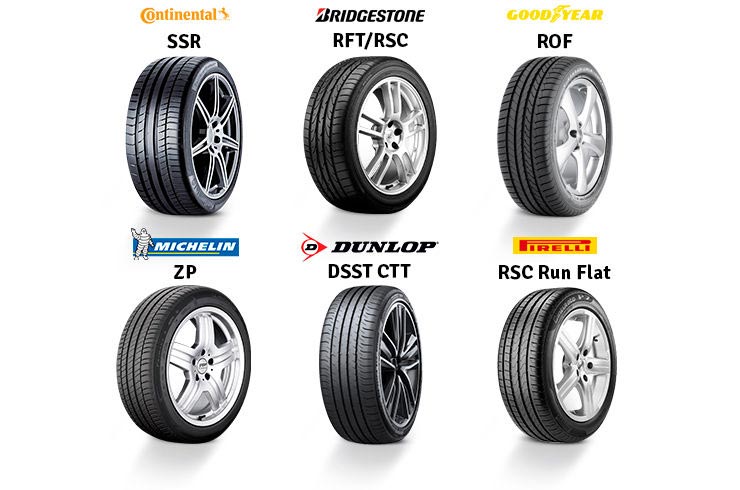 Códigos de pneus run flat segundo diferentes fabricantes